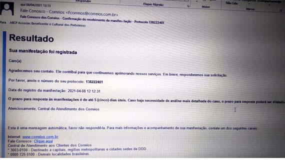 Atraso na entrega do Informativo ABCP: diretoria cobra Correios